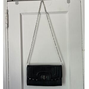 Sondra Roberts Squared Black Crossbody Shoulder bag Clutch  Silver Chain Strap